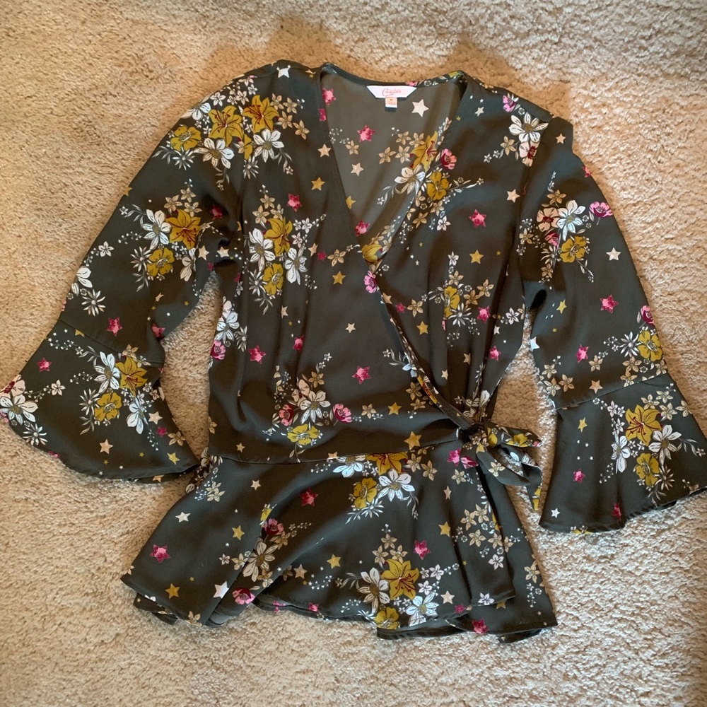 Green wrap blouse
